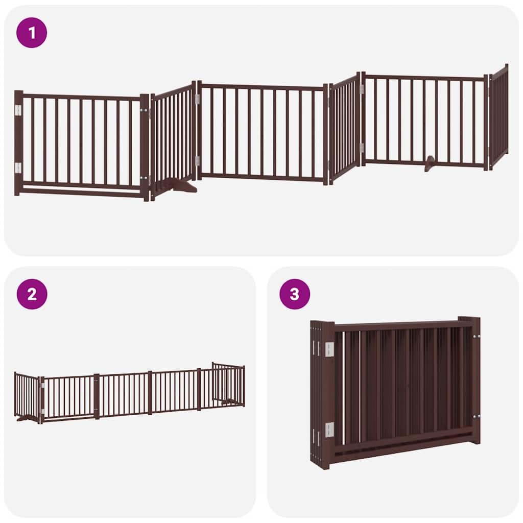 Puerta para perros de madera de álamo marrón, 480 cm de largo, plegable y de pie con puerta, ideal como barrera, protección y seguridad para cachorros y perros pequeños en interiores y