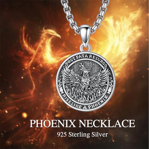 SIMONLY Phoenix Necklace For Men 925 Sterling Silver Phoenix Rising Jewelry Gift Phoenix Nirvana Fire bird Necklace3