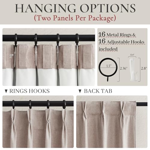 Image of Extra Long 132 Inches Blackout Curtains for High Ceiling Living Room Large Window Pinch Pleated Tall Drapes Noise Cancelling Thermal Light Blocking Farmhouse Luxury(40 inchWx132 inchx2 Panels Linen)