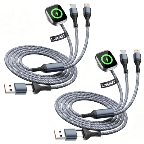 Image of Cruise Essentials 2026, 3 in 2 Multi Charging Cable for iPhone Watch Charger /iPhone 17 /IP, iWatch Charger, Travel Camping Essentials Compatible with iWatch 11-2 /Ultra /iPhone 17-8,Car (2Pack,4FT)White