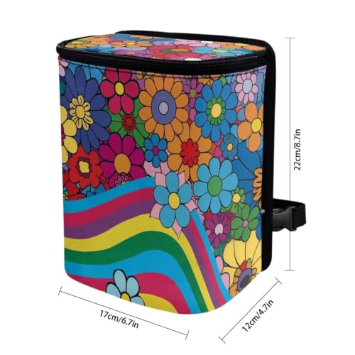 Image of Colorful Groovy Floral Garbage Can /Bag with Lid Organizer and Storage Bag Auto Rubbish Bags Universal Car Accessories Interior Decoration
