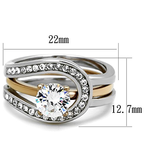 Marimor Jewelry 1 Carat Round Cut Two Toned Stainless Steel 2 Piece Wedding Ring Set Women's Size 5-102