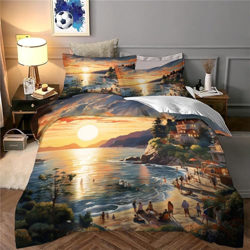 Housse de couette 140x200 coucher de soleil imprimé 3D hypoallergénique - 6