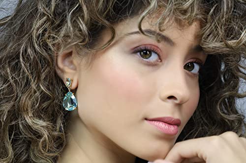 Topaze bleue boucles d'oreilles longues comme pierre de naissance unique - 2