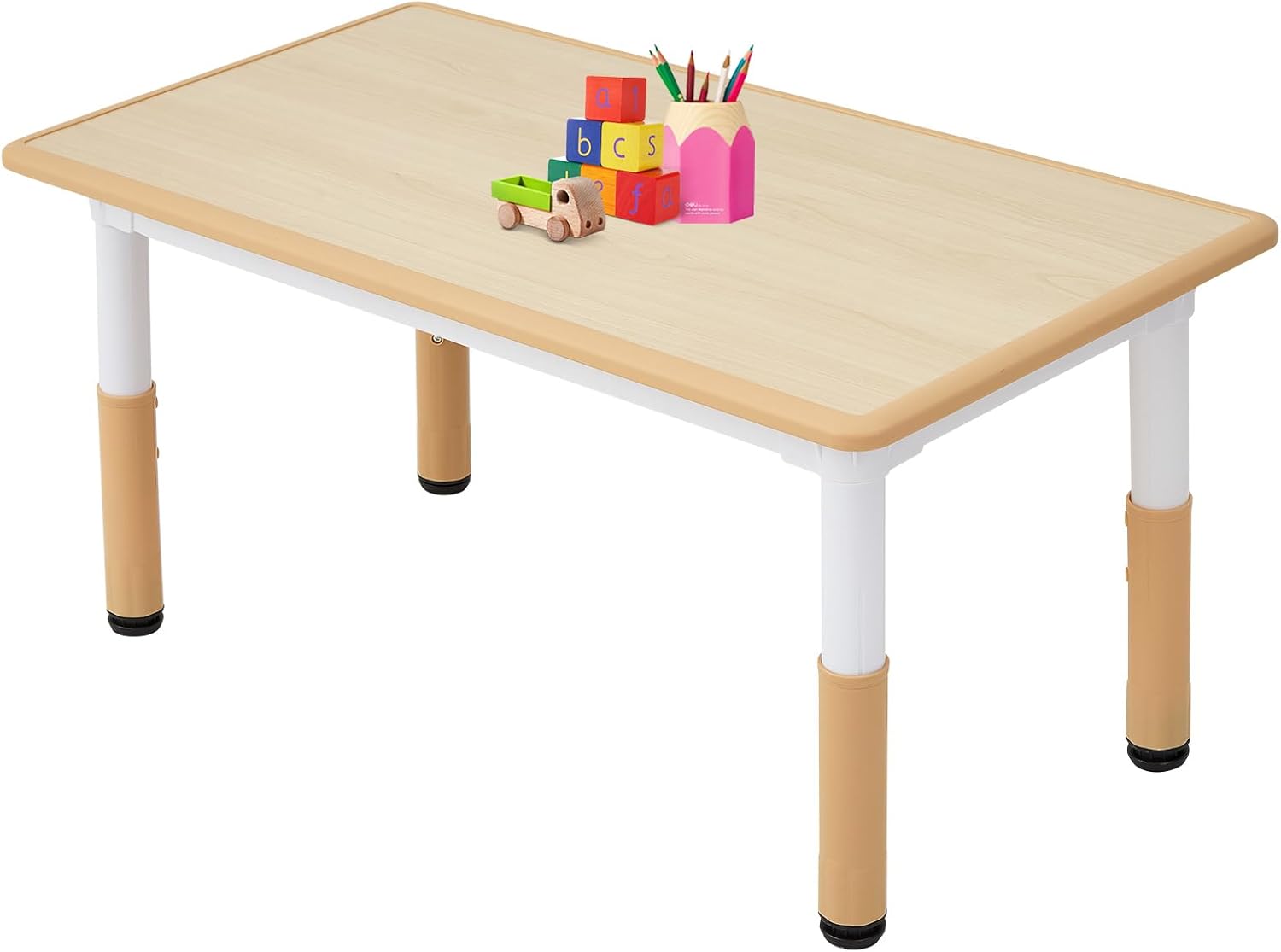 FUNLIO 23.6in*47.2in Adjustable Kids Table, 3-Level Height for Ages 3-8, Easy to Wipe Arts & Crafts Toddler Table for Classrooms/Daycares/Homes, CPC & CE Approved - Natural 23.6in*47.2in Natural Rectangular