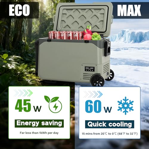 Image of GS40W Portable Wheeled Car Freezer,45Quart 12V Car Refrigerator with Dual Zone,Electric Compressor Cooler -4℉~68℉ for Camping, RV, Truck, Travel, Outdoor