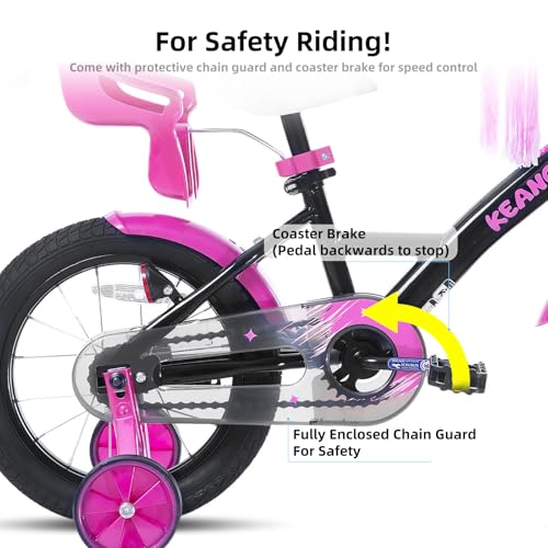 Image of KEANO Zinnia 14 16 20 Inch Kids Bike for Girls Ages 3-10 Years, Girls' Bikes with Training Wheels, Streamers, Basket and Doll Seat, Children Bicycles