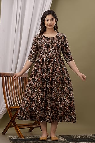 Image of Maternity Feeding Kurti for Women | Cotton Blend Anarkali Dress with Nursing Zip for Pre & Post Pregnancy