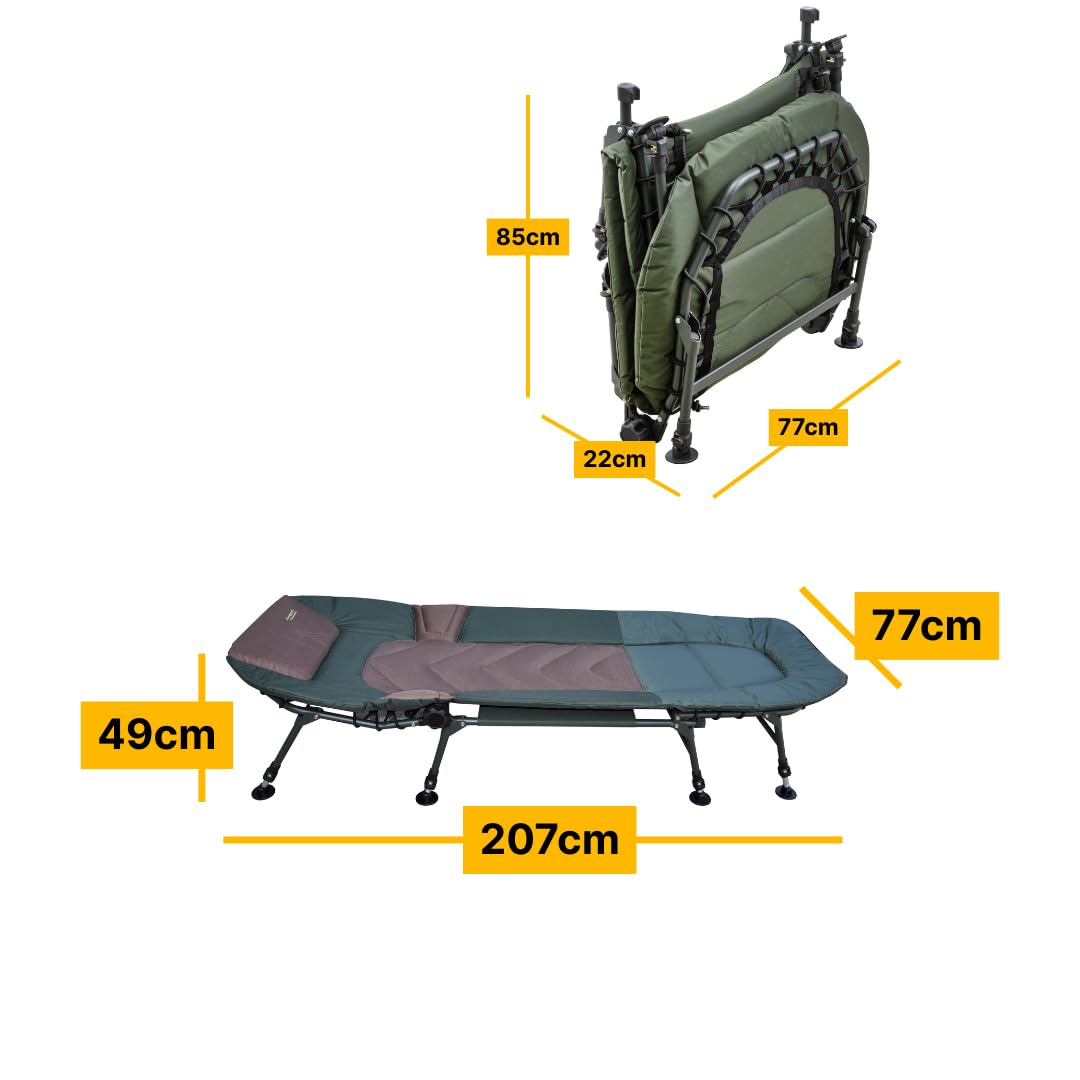 MK-Angelsport zestaw wędkarski Fort Knox Dome + 8-noga leżanka polowa – Duży namiot karpiowy z 10.000 mm słupa wody, aluminiowa rama, wielofunkcyjne drzwi, poszewka na podłogę i wygodna leżanka