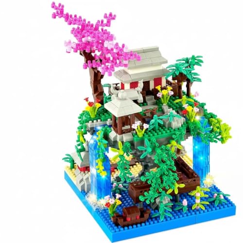 Image of SKY LINE OCEAN Cherry Blossom Tree Building Set (1435 PCS) - Japanese Sakura House Architecture with LED Lights, Micro Bonsai Building Blocks, Creative Construction Gift for Adults & Kids (14+ Years)