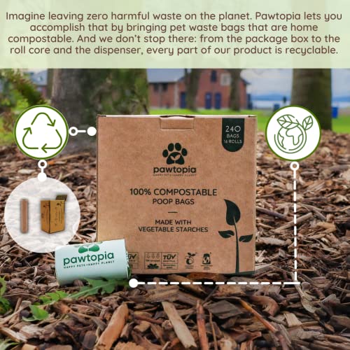 Image of Pawtria Home Compostable Dog Poop Bags (240) with Paper Poop Bag Dispenser | 240 Compostable Dog Poop Bags with Reusable Paper Dispenser, Leak-Proof, Easy Open, TUV AUSTRIA Certified
