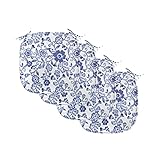 Lunarable Floral Chair Seating Cushion Set of 4, Swirly Flowers Pattern Folk Cultural Petals Cold Tones of Botanical Garden Artwork, Anti-Slip Seat Padding for Kitchen & Patio, 16'x16', White Blue