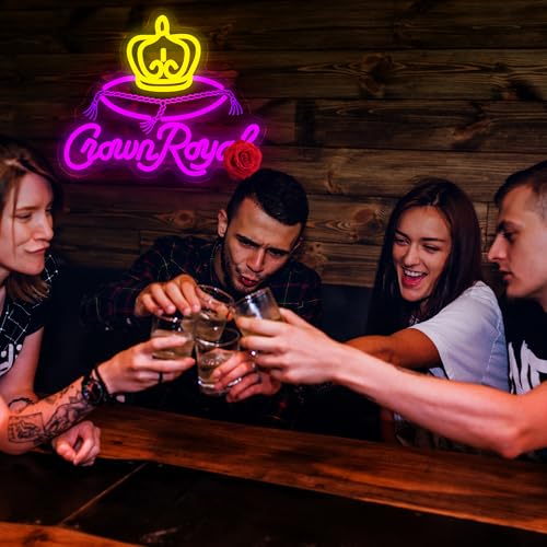 Image of Crown Neon Sign for Wall Decor Whisky Neon Light for Man Cave Bedroom Dimmable Led Business Signs Suitable for Bar Home Bar Store Bistro Party Club Restaurant Size13.7 * 11.4In(P132)