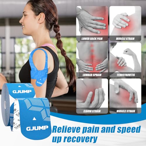 Image of Kinesiology Tape, 40 Count Precut Strips 2 Rolls Original Cotton Tape | Elastic Athletic Tape for Muscle Strain Relief & Joint Support, Latex Free Kinetic Tape, Waterproof & Breathable Sports Tape