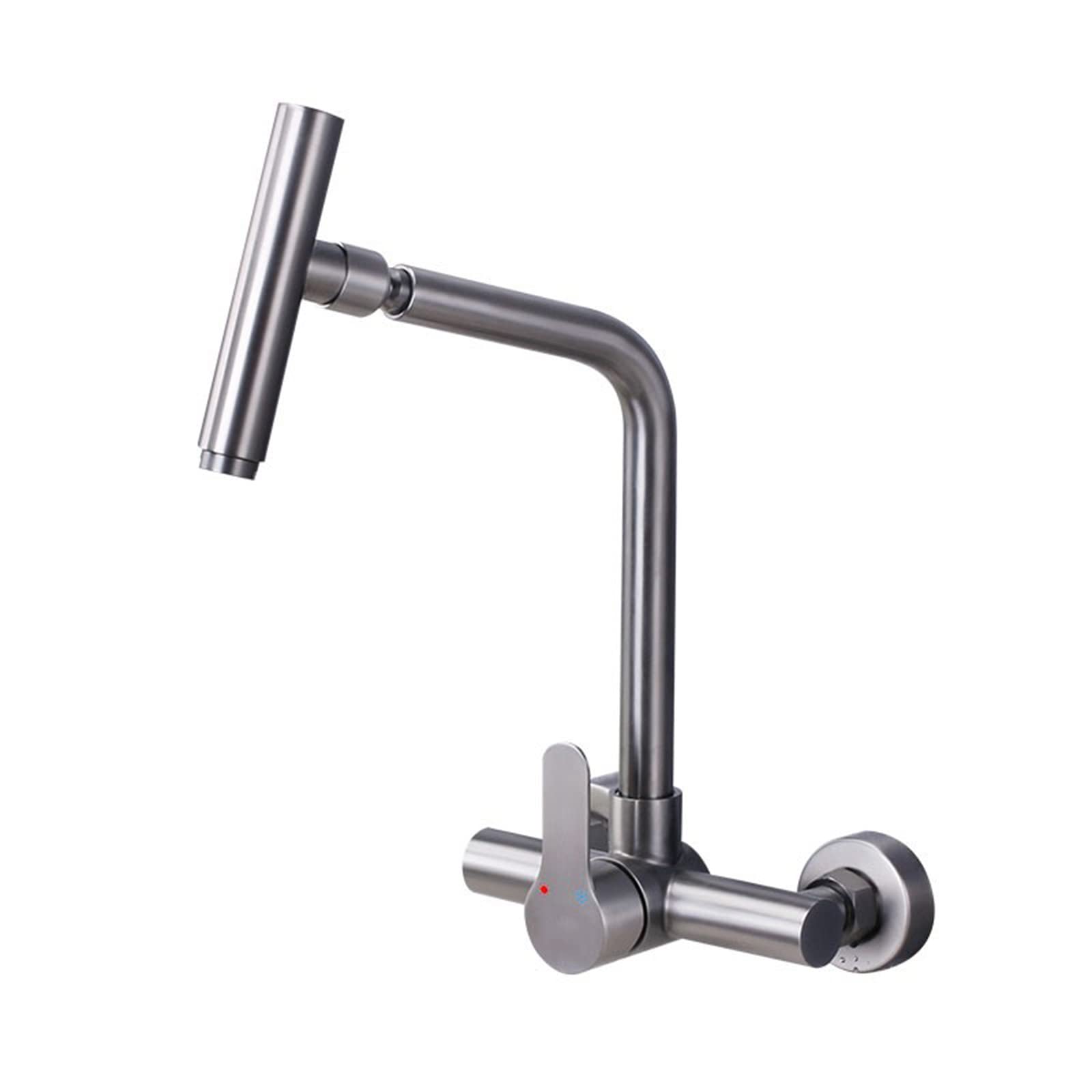 Robinet de cuisine mural gris pivotant en acier inoxydable eau chaude et froide B