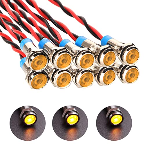 Gebildet 10pcs 6mm AC/DC 12-24V LED Luz Indicador Piloto De Metal Lámpara(Amarillo)
