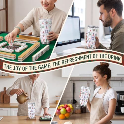 Image of AFRITEE Mahjong Tumbler with Lid and Straw Gifts for 20oz Travel Coffee Cup