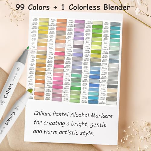 Image of Caliart Pastel Markers, 100 Colors Dual Tip Art Markers Sketch Pens Permanent Alcohol Based, with Case for Adults Artists Drawing Illustration Sketching Coloring