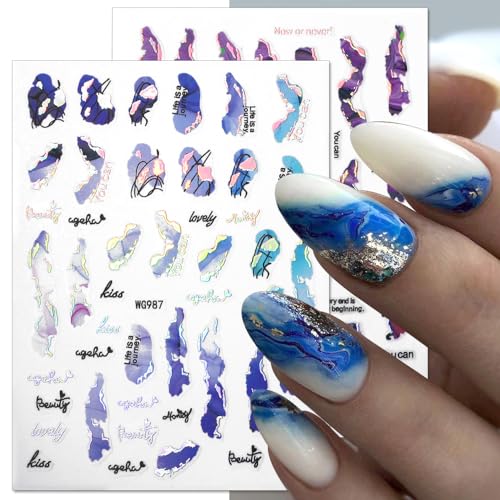 Jaliya JLA0202 6 Colors Marble Nail Stickers For Women 3D Bronzing Silver Marble Nail Art Stickers Blooming Nail Decals Watercolor Smudge Nail Sticker Self Adhesive Stickers For Nails Foil Nail Designs Nail Supplies thumb #4
