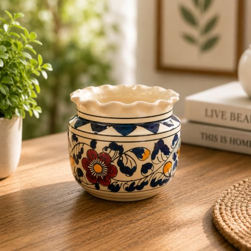 Image of Niyara Ceramic planters pots for Indoor Outdoor Home, Garden Office Decor Balcony Planters Gamla Flower Size Small 6 inches (Blue 6 Jaipuri)
