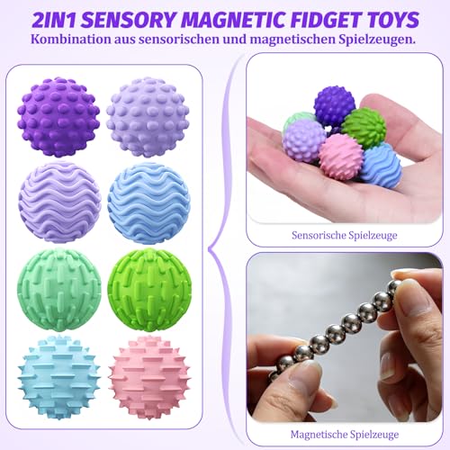 Magnetische Fidget Toys, Anti Stress Spielzeug mit Silikonhülle, Magnetkugeln Stressball Silikon Sensorik Spielzeug, Anti Stress Ball für Kinder und Erwachsene (Mehrfarbig)