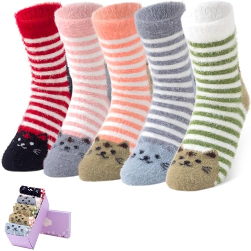 Image of SISOSOCK 5 Pairs Fuzzy Soft Cozy Comfortable Socks for Women, Casual Sleep Comfy Socks, Perfect Warm Winter Gifts for Women