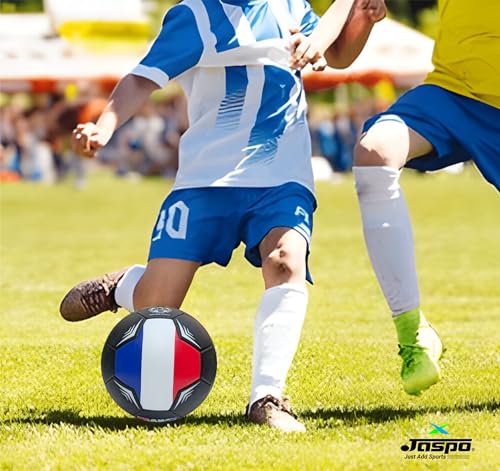 jaspo Soccer Champ Football, Tpu Material, Machine Stitched, Size 5, Under 12 Years Age Group, 6 To 8 Lbs Inflation (Football+Pump, France) black 4 51Z+EjkK4lL