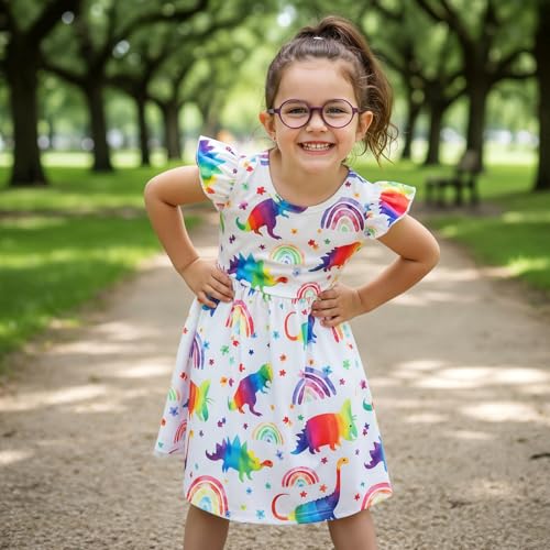 Image of Toddler Little Girls Casual Dresses Short Sleeve Crew Neck Graphic Cartoon Dress for 2-8 Years