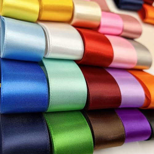 Chenkou Craft 20 Yards 1 1/2 Inch (40mm) Double Face Polyester Satin Ribbon Ribbons Craft Pack Hair Bow Jewelry Making (Multi-Colored, 1 1/2