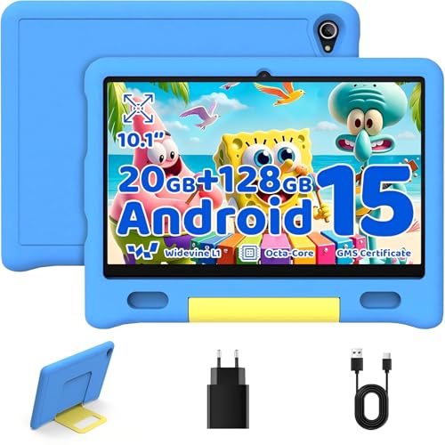 Image of Gleeso Kids Tablet, Android 15 Tablet for Kids 10 inch Octa-Core with Case, 128GB 1TB TF Card Expandable, Tablet for Toddler Children, Parental Control, Dual Camera, WiFi,Gift（Blue）