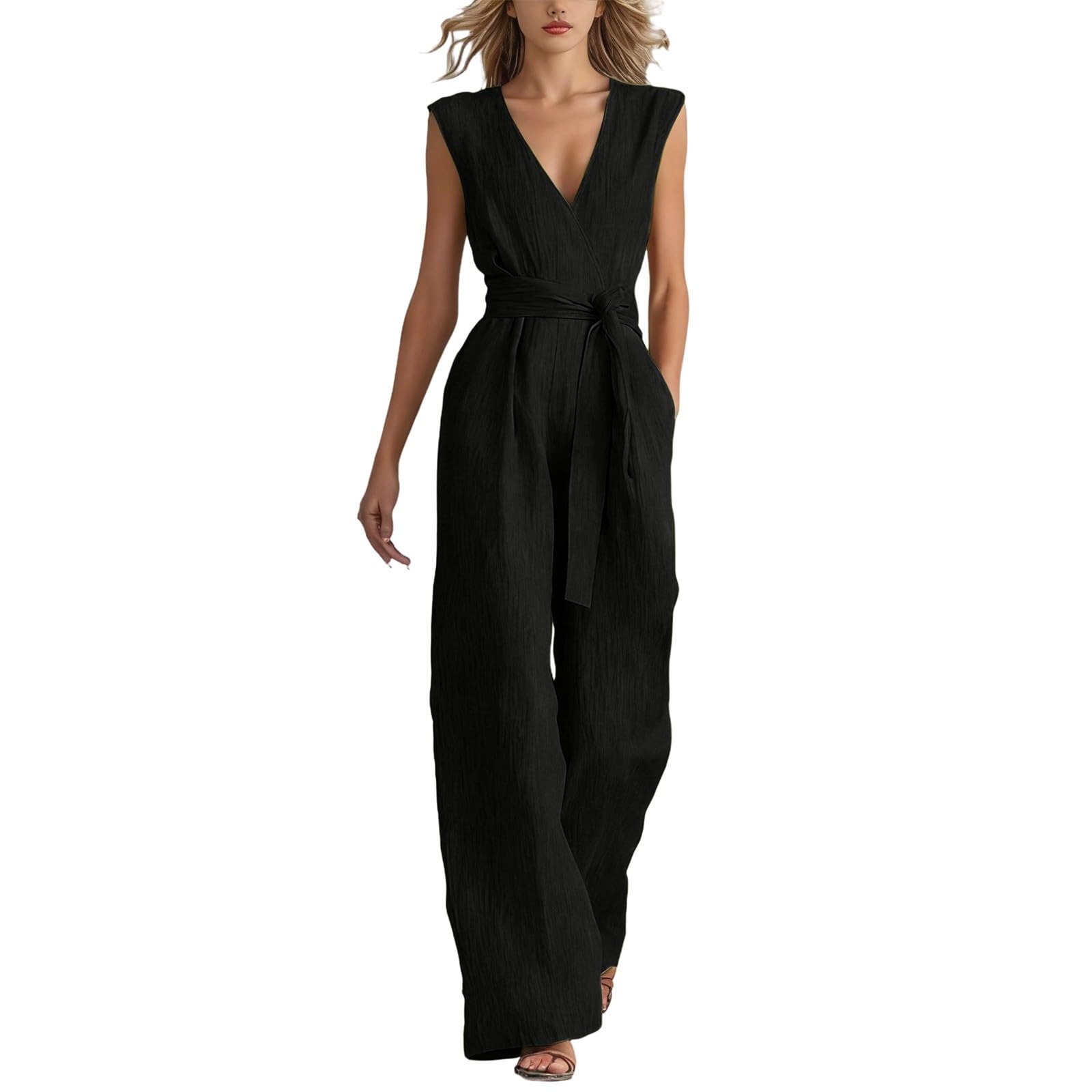 Tuta da donna elegante, estiva, senza maniche, scollo a V, con