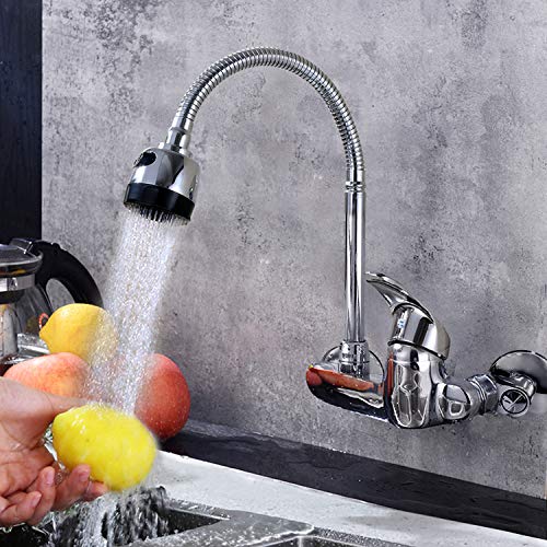 Wall Mount Faucet Kitchen 6 Inch Center Polished Chrome Commercial Single Handle Sprayer Mixer Bar Tap