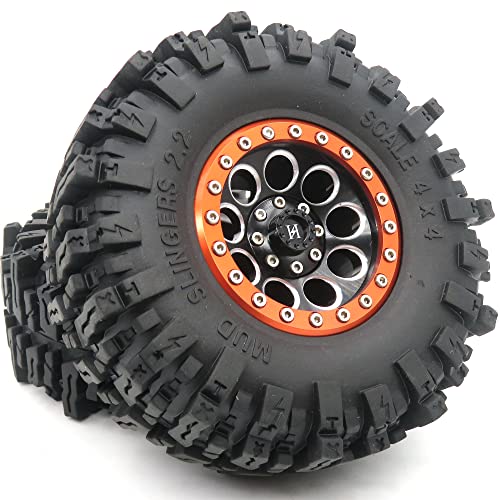 4Pcs Rc Crawler 2.2 Mud Slingers Tires Tyres Od 124Mm & Aluminum 2.2 Beadlock Wheels Rims #TOP4