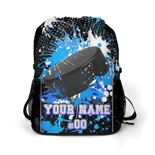 ZCJB-WSRY Custom Hockey Drawstring Backpack - Cool Cinch Sack, String Backpacks with Pocket for Kids Women Men Boys Girls for Gym Outdoor Sports Travel Athletic Drawstring Bag - Lightweight/Foldable