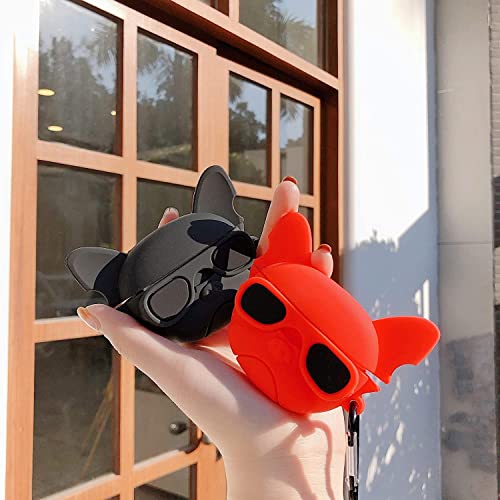 Image of for Airpods Pro 2019 Pouch Case Cover Headphones Soft Silicone Cartoon Character Cover with Keychain, 360-degree Protection (Bulldog Black)