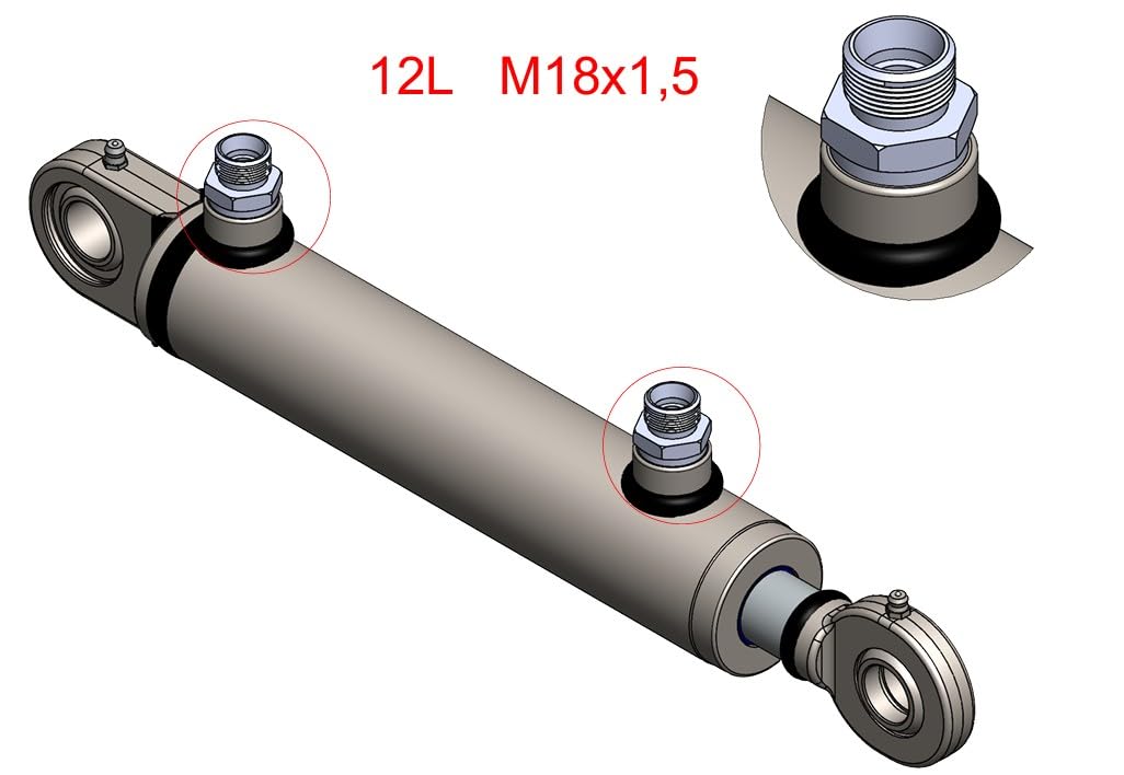 Cilindro idraulico a doppia azione, foro trasversale con vite a vite, 12 l, M18 x 1,5 (40/25, 500)