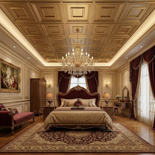 Image of Kayra Decor PVC Ceiling Panel 60x60 cm|Square Panel| Champagne Gold|25 Tiles Cover 100 Sq Ft| Modern False Ceiling|Royal & Elegant Finish