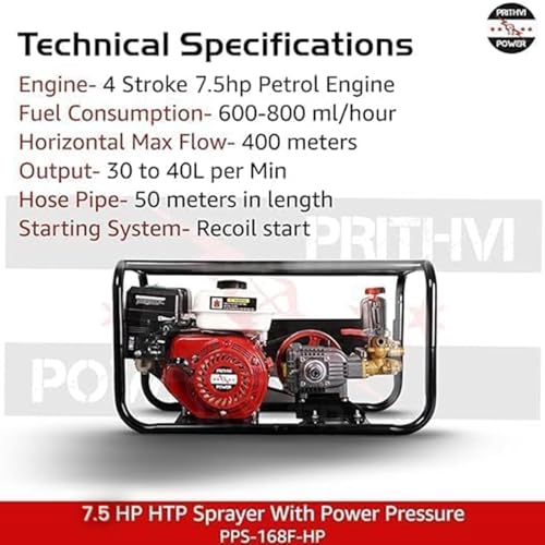 Image of Portable Sprayer with 7.5 HP 4 Stroke Engine | 45KG Pressure Heavy Duty HTP Pump | Pesticides Spray in Farm, Warehouse & Garden with Hose Pipe & Spray Gun (30no. HTP | 50 Meter Pipe)