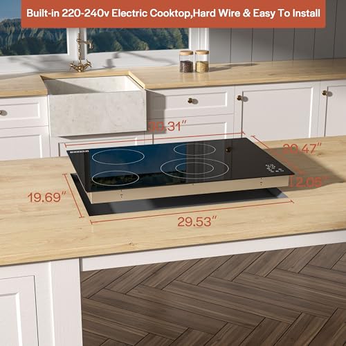 Image of Empava Electric Cooktop, 30 inch 4 Burners, Built in Radiant Stove, Including Dual Zone Element, Ceramic Glass Smooth Surface in Black, ETL Certified, All Kinds of Cookware, 220-240V, No Plug