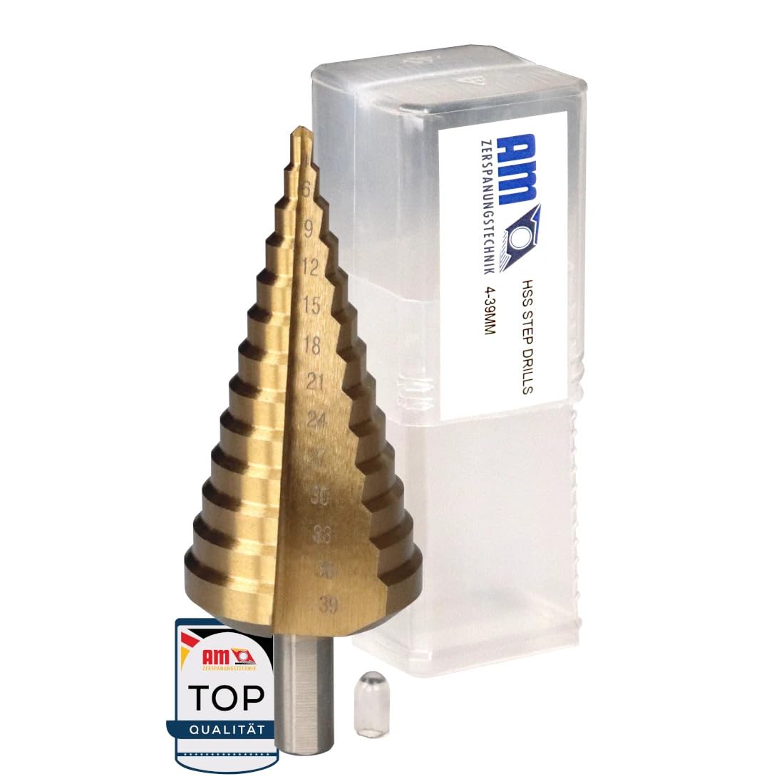 HSS TiN Broca escalonada 4-39mm | Broca cónica para metal, madera, plástico | Broca para corte de corteza | Broca para corte de chapa | Broca escalonada de metal Ø4-39 HSS-TiN