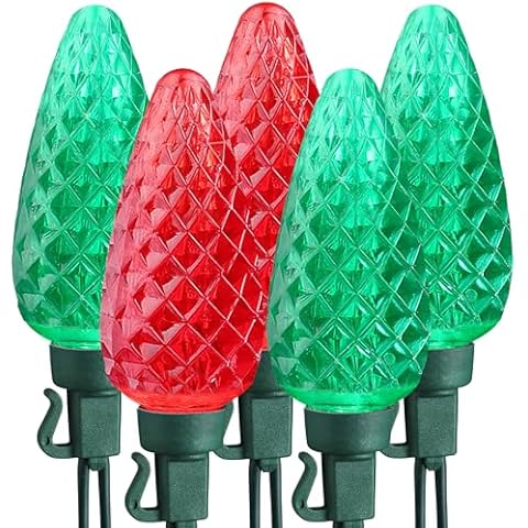 Brizled Red & Green Christmas Lights, 33ft 50 LED Faceted C9 Christmas Lights, Connectable Indoor Outdoor Roof String Lights, 120V UL Certified Xmas Tree Lights for Christmas Holiday Yard Garden Party Cover