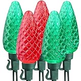 Brizled Red & Green Christmas Lights, 33ft 50 LED Faceted C9 Christmas Lights, Connectable Indoor Outdoor Roof String Light, 120V UL Certified Xmas Tree Light for Xmas Holiday Yard Garden Party