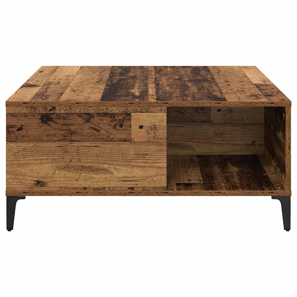 Stolik kawowy ze starego drewna 80 x 80 cm, stolik kawowy z materiału drewnopochodnego, stół 80 x 80 x 36,5 cm ze stalowymi nogami i praktycznymi półkami, do salonu, wzornictwo przemysłowe