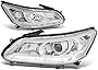 LED DRL Projector Headlights Assembly Compatible with Honda Accord 4-Door Sedan 13-15, Driver and Passenger Side, Chrome Housing Clear Corner