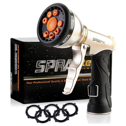 SprayTec Garden Hose Nozzle Sprayer – Heavy Duty Metal Spray Gun w/ Pistol Grip Trigger. 9 Adjustable Patterns Best For Hand Watering Plants & Lawn, Car Washing, Patio, Dog & More. Leak Free Guarantee