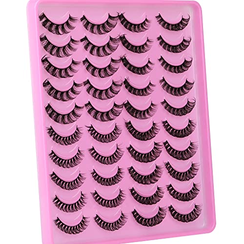 JIMIRE Russian Strip Eyelashes D Curl Wispy Lashes 20 Pairs Fluffy Volume Styles Mixed Fake Eyelashes Natural Look Pack