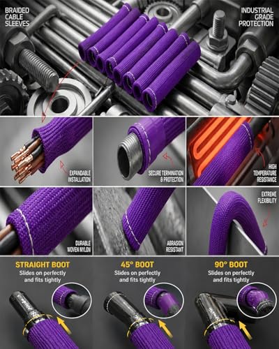 Image of Spark Plug Wire Cover Replacement - 8 PCS 2500 Spark Plug Heat Sleeve, 6 Inches Spark Plug Wire Heat Shield Boots Protector Protection for LS1 / LS2 SBC BBC 350 454 Car Truck, Purple