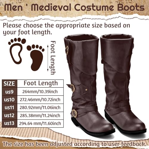 Image of Cuffbow Halloween Pirate Costume Boots for Men Medieval Renaissance Steampunk Cosplay Boots Gothic Adult Button Leather Shoes