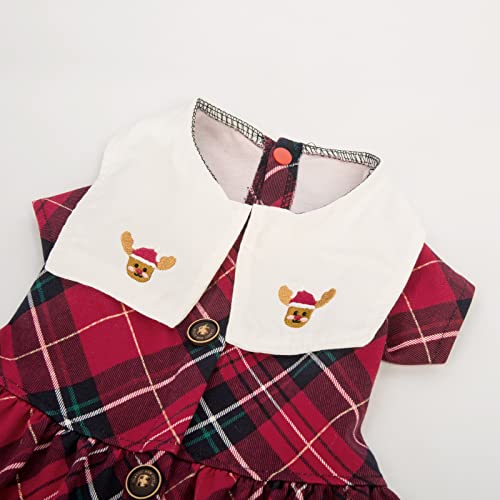 Crideng Dog Dress For Puppies Costume Cute Dog Teddy Bears New Year Christmas Dress Elk Plaid Skirt Jk Uniform Holiday Party Daily Wearing Medium #TOP4
