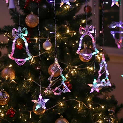 Image of Gigawatts Fairy Curtain String Light with Star Deer 46 Hanging LEDs 2.5m Indoor & Outdoor Use Decoration Reindeer Lights for Diwali Christmas Decor (Pack of 1, Multicolour)